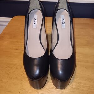 Zigi Black Leather Heels Size 8.5